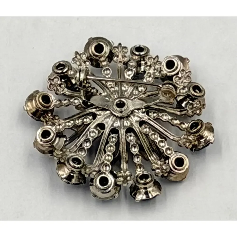 Vintage CORO Mid-Century Atomic Starburst Tiered Blue Rhinestone Brooch Pin